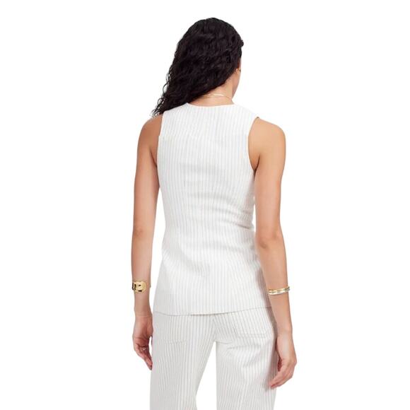 J.Crew Cutaway Pinstripe Linen Blend Vest Ivory Black NWT Size 6 - Picture 4 of 9